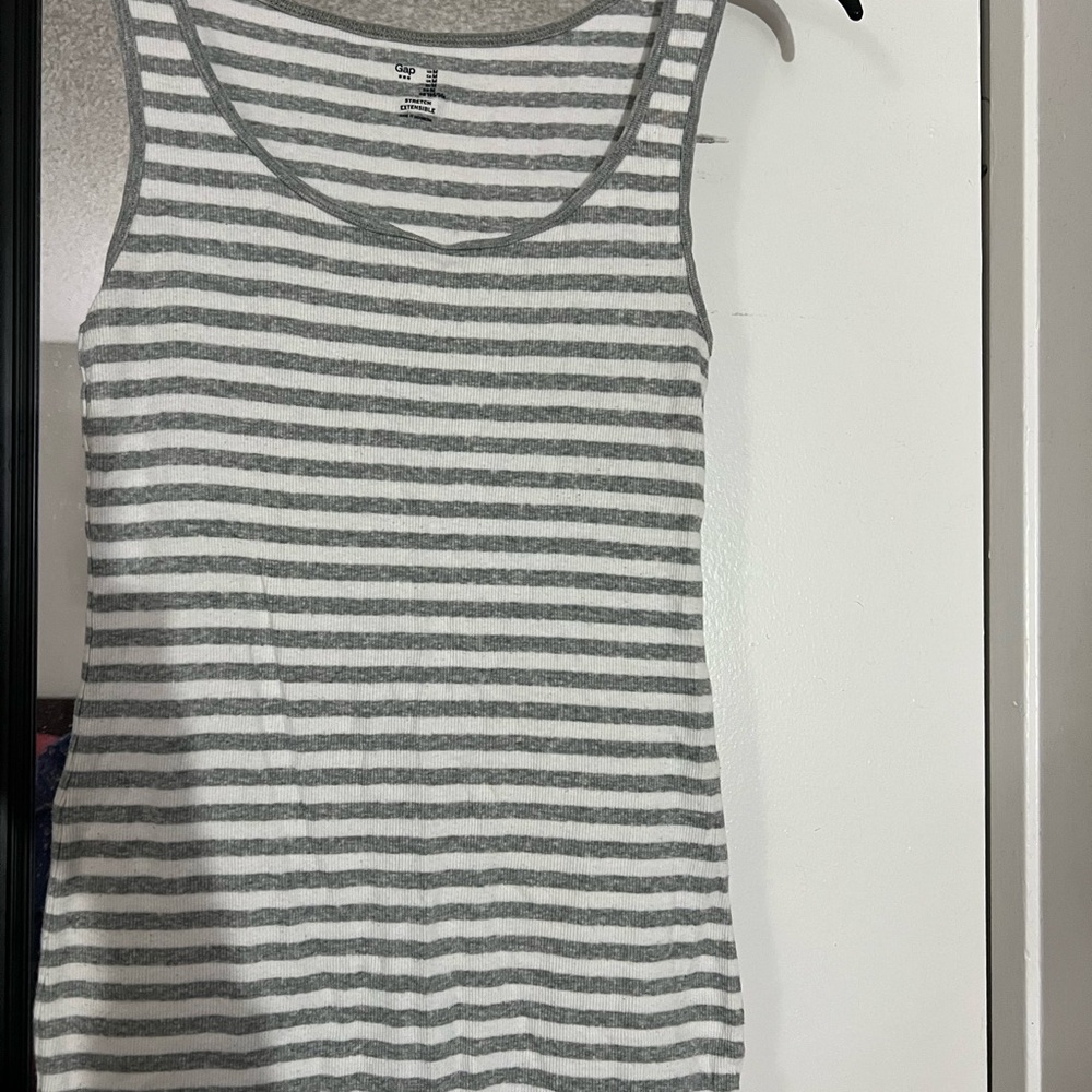 GAP White and Gray Striped Tank Top